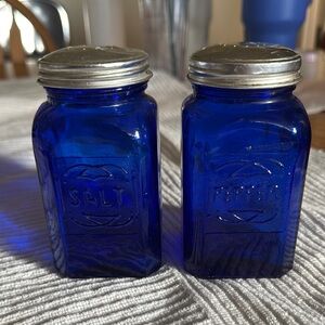 Vintage Looking Blue Glass Salt and Pepper Shakers